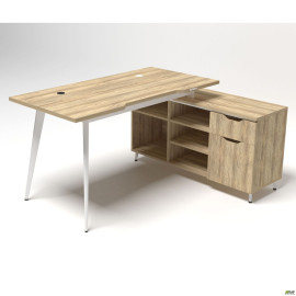 Рабочее место + USB Delta DL-113R (1590х1200х750мм) Блэквуд Ячменный/Каркас белый/Опора белый беж AMF