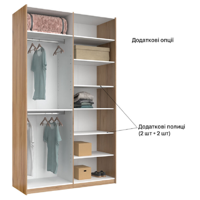 Шкаф-купе без зеркала 1,5*2,4 Асти / Asti Глянец Белый - Дуб Крафт MiroMark AS-88-WB