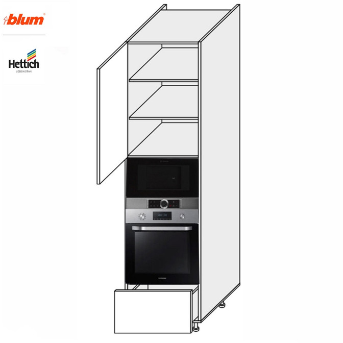 Кухонная секция Мери Пенал 60ПДМ1ШХ/2320 Духовка  +  Микроволновка Pro Blum  +  Hettich MR-864W/9003gl MiroMark
