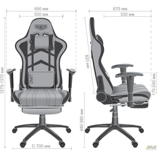 Кресло VR Racer Textile Craft серый/черный AMF