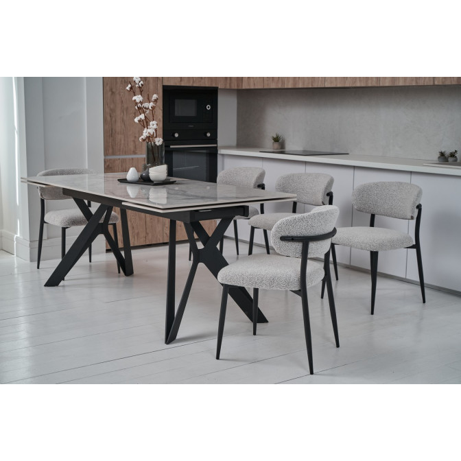 Керамический стол Тео TML-895 бьянко карарра  +  черный Vetro mebel