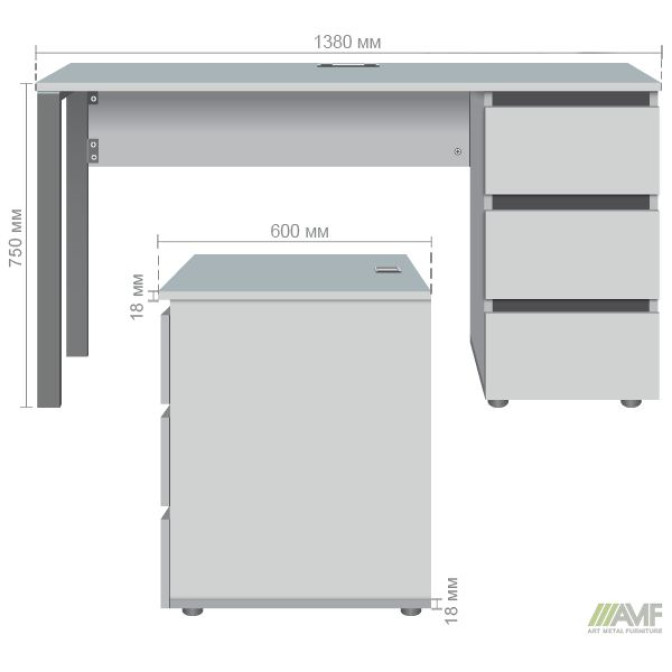 Компьютерный стол Pluto ST R (1380х600х750) Дуб Эндгрейн/Черный графит AMF
