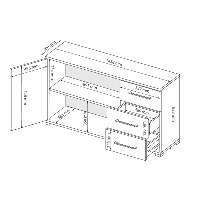 Комод 2Дв 3Ящ Фемели / Family Глянец Белый MiroMark FM-62-WB