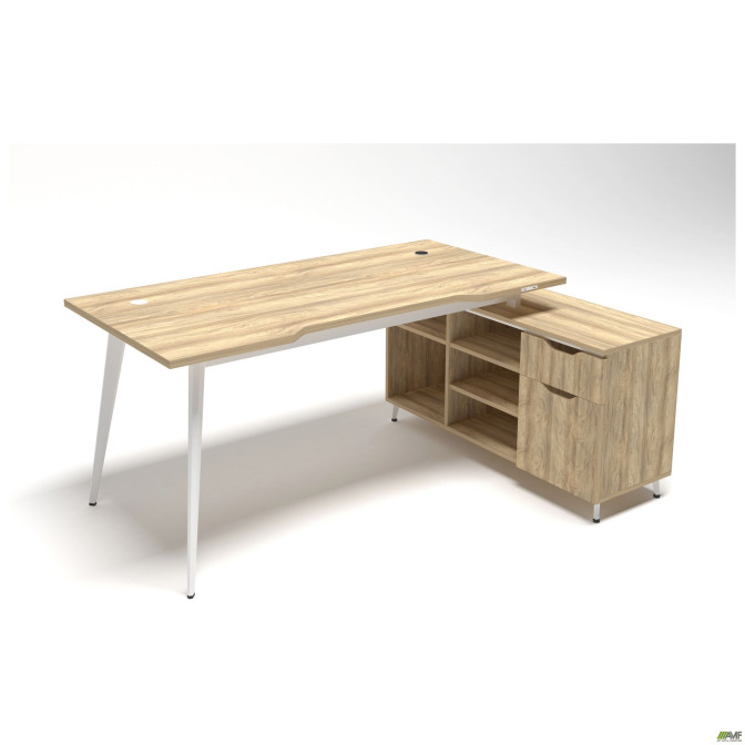 Рабочее место + USB Delta DL-100R (1790х1200х750мм) Блэквуд Ячменный/Каркас белый/Опора белый беж AMF