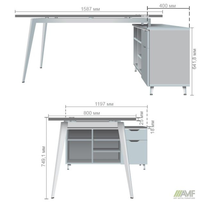 Рабочее место + USB Delta DL-100R (1790х1200х750мм) Блэквуд Ячменный/Каркас белый/Опора белый беж AMF