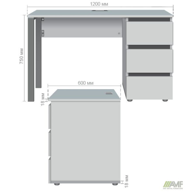 Компьютерный стол Pluto ST R (1200х600х750) Дуб Эндгрейн/Черный графит AMF