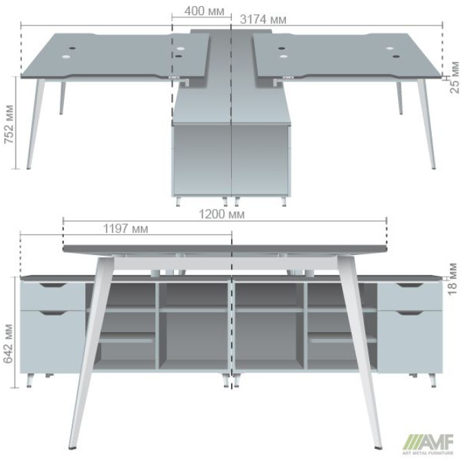 Рабочая станция Delta DL-108(3180х2400х750мм) Блэквуд Ячменный/Каркас белый/Опора белый AMF