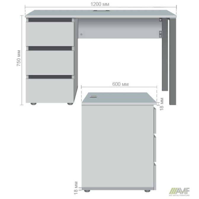 Компьютерный стол Pluto ST L (1200х600х750) Дуб Эндгрейн/Черный графит AMF