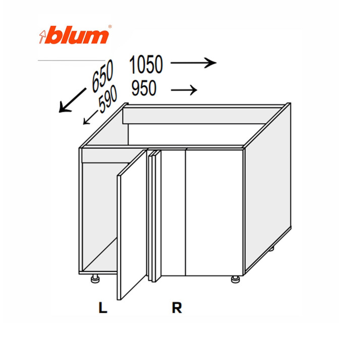 Кухонна секція Міленіум WG нижня Кут Н 90° 1050х650/820 1дв Pro Blum Права ML-096W/01R MiroMark