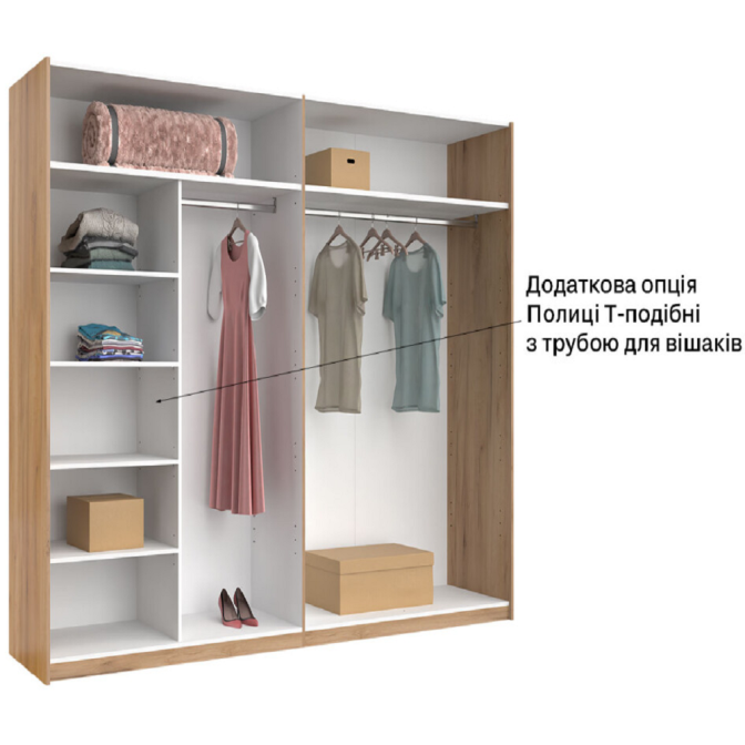 Шкаф-купе без зеркала 2,5*2,1 Асти / Asti Глянец Белый - Дуб Крафт MiroMark AS-21-WB