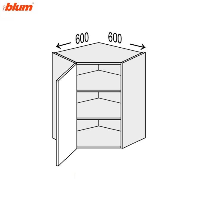 Кухонная секция Мери верхняя Угол В 45° 600х600/720 1дв Pro Blum MR-496W/9003gl MiroMark