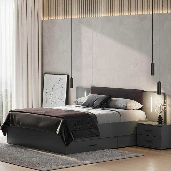 Ліжко Домініка з ящиками мяка спинка MiroMark фото