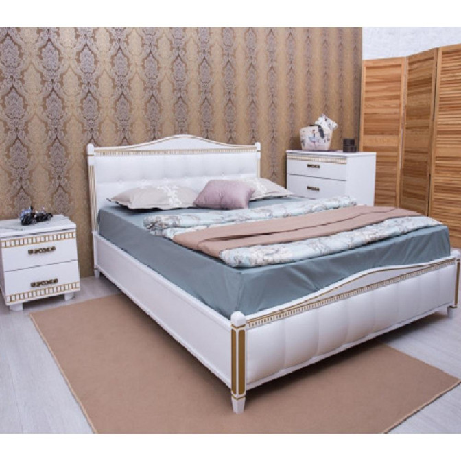 Ліжко з мякою спинкою Квадрати та патиною Прованс Олімп фото