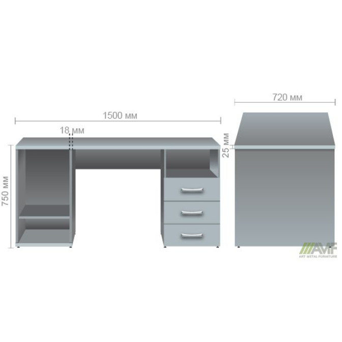Тумбовий стіл МГ-53 R (1500х720х750) горіх темний AMF