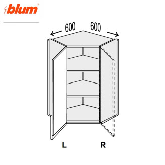 Кухонная секция Миллениум верхняя Угол В 45° 600х600/900 1дв Pro Blum Правая ML-596W/9003R MiroMark