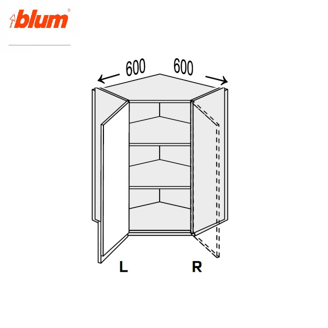 Кухонная секция Миллениум WG верхняя Угол В 45° 600х600/720 1дв Pro Blum Правая ML-496W/01R MiroMark