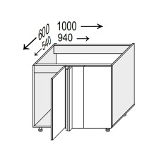 Кухонная секция Глори нижняя угол Н 90° 1000х600/820 1дв GL-098W/01 MiroMark