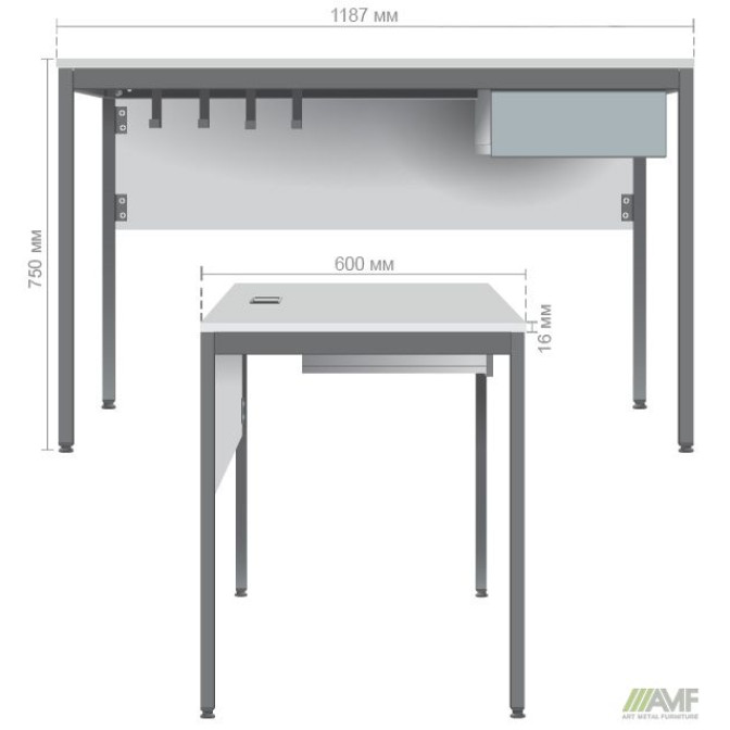 Стол Осло с ящиком (1187х600х750) черный графит, Дуб Сонома AMF