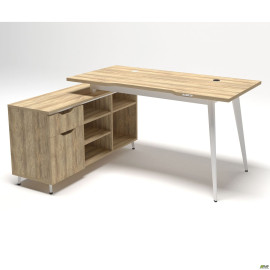 Рабочее место + USB Delta DL-113L (1590х1200х750мм) Блэквуд Ячменный/Каркас белый/Опора белый беж AMF