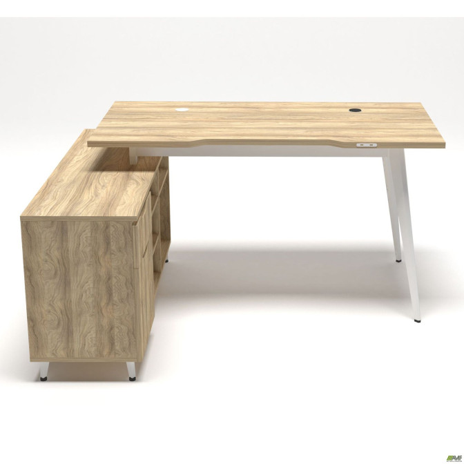 Рабочее место + USB Delta DL-113L (1590х1200х750мм) Блэквуд Ячменный/Каркас белый/Опора белый беж AMF