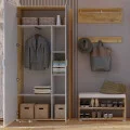 Комплект в прихожую Асти / Asti Глянец Белый - Дуб Крафт Шкаф 2Дв с зеркалом, Пуфик, Вешалка MiroMark