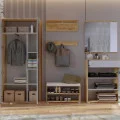 Комплект в прихожую Асти / Asti Глянец Белый - Дуб Крафт Шкаф 2Дв с зеркалом, Пуфик, Вешалка, Комод 2Дв 1Ящ, Зеркало 800 MiroMark