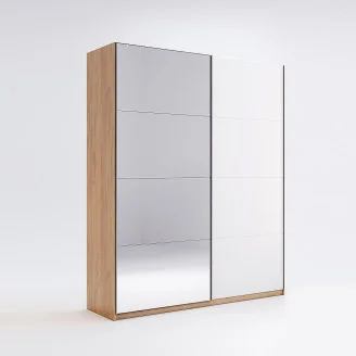 Шкаф-купе с зеркалом 1,5*2,1 Асти / Asti Глянец Белый - Дуб Крафт MiroMark AS-28-WB