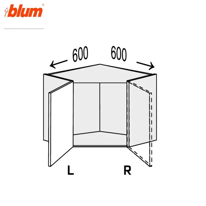 Кухонная секция Миллениум верхняя Угол В 45° 600х600/450 1дв Pro Blum Левая ML-393W/9003L MiroMark