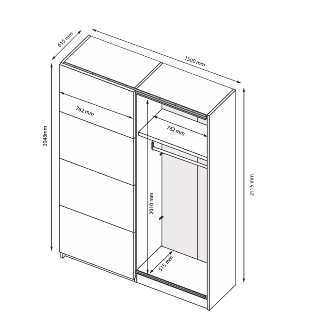 Шафа-купе з дзеркалом 1,5 х2, 1Доні / Doni Графіт MiroMark DN-15-GT