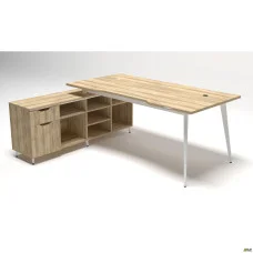 Робоче місце + USB Delta DL-101L (1990х1600х750мм) Блеквуд Ячмінний/Каркас білий/Опора білий беж AMF