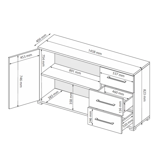 Комод 2Дв 3Ящ Фемели / Family Глянец Белый MiroMark FM-62-WB