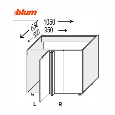Кухонная секция нижняя Миллениум Угол Н 90° 1050х650/820 1дв Pro Blum Левая ML-096W/9003L MiroMark