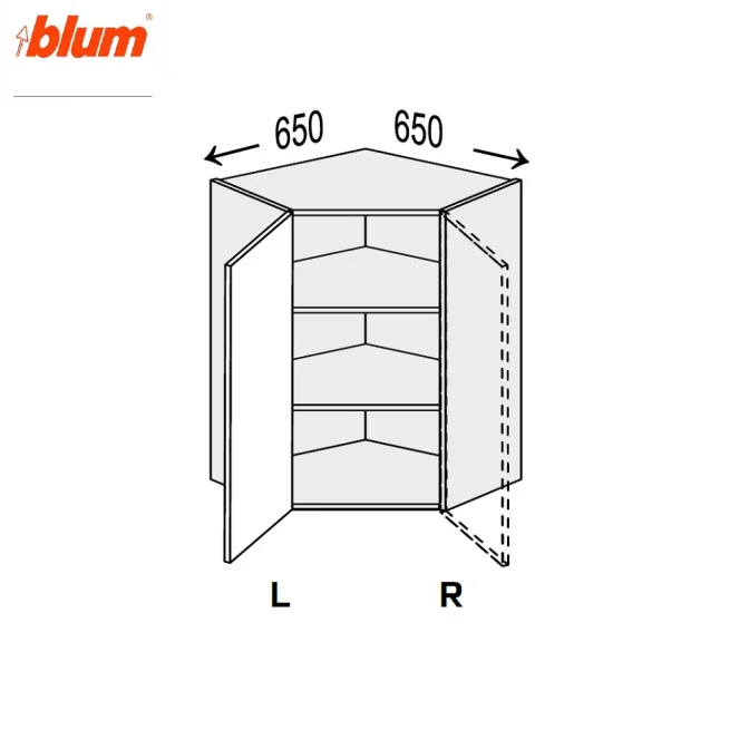 Кухонная секция Миллениум WG верхняя Угол В 45° 650х650/720 1дв Pro Blum Левая ML-493W/01L MiroMark