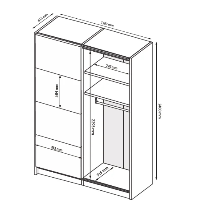 Шкаф-купе с зеркалом 1,5*2,4 Асти / Asti Глянец Белый - Дуб Крафт MiroMark AS-84-WB