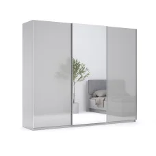 Шафа-купе із дзеркалом 2,5х2,1 Меги / Megy Глянець Шиншила Сіра MiroMark MG-25-GG