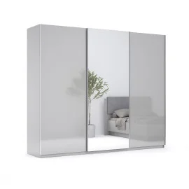 Шкаф-купе с зеркалом 2,5х2,1 Меги / Megy Глянец Шиншила Серая MiroMark MG-25-GG