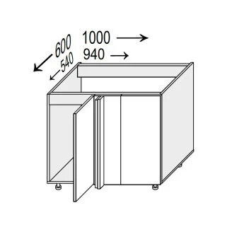 Кухонная секция Глори нижняя угол Н 90° 1000х600/820 1дв GL-098W/01 MiroMark
