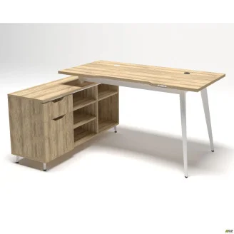 Робоче місце Delta DL-113L (1590х1200х750мм) Блеквуд Ячмінний/Каркас білий/Опора білий AMF