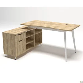 Рабочее место + USB Delta DL-113L (1590х1200х750мм) Блэквуд Ячменный/Каркас белый/Опора белый беж AMF